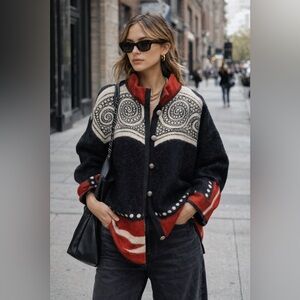 100% WOOL AVENTURA TAOS NEW MEXICO WOMENS COAT JACKET SIZE M BUTTON DOWN